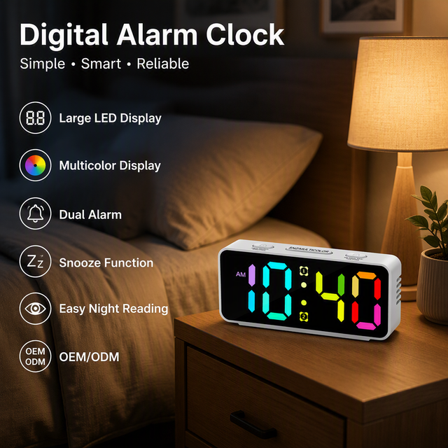 OEM/ODM With USB Charging Smart Alarm Clock Ambient Lighting Led Digital Clock RGB Display Table Digital Desk Alarm