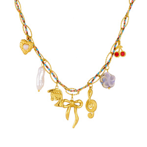 Gold Plated Musical Note Bow Heart Pendant Chain Colorful Braided Rope Stainless Steel Necklace Gift - Product Image 5