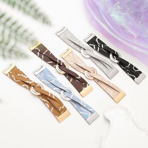 Two-tone <b>Leather</b> <b>Bracelet</b> Influencer Choice Item Diamond Cut Finish Holiday Gift for Women Lustrous Metal Shine - Product Image 3