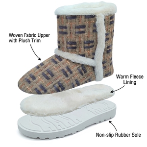 Chaussons bottes doublés en fausse fourrure à motif écossais tissé pour femmes, confortables pour l'hiver, vente en gros, MOQ 1000, Distributeur - Product Image 4
