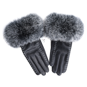 Nouveauté 2026 : Gants en cuir véritable pour <span class=keywords><strong>femme</strong></span>, style mode, pour l'hiver, décontractés, en peau de mouton et fourrure de renard - Product Image 1