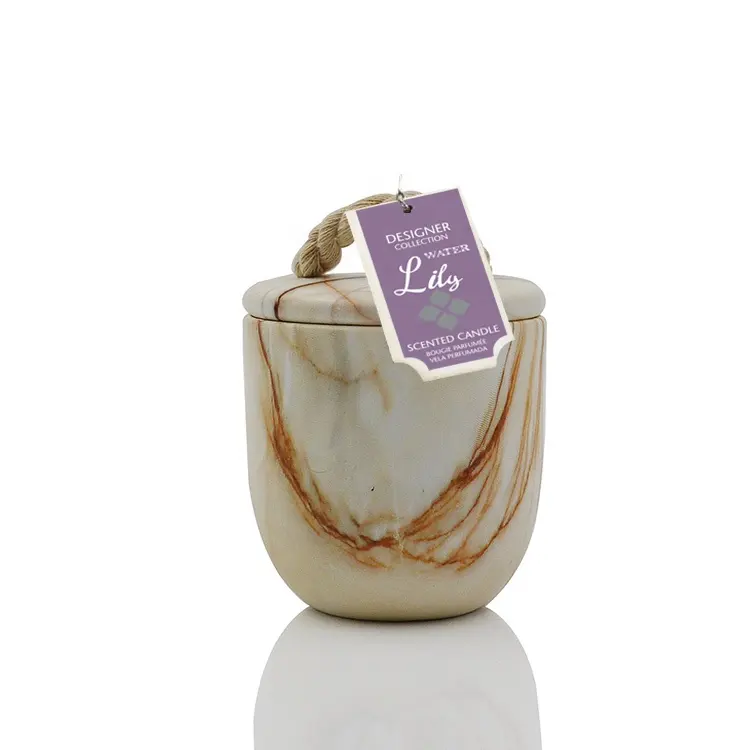Empresa best seller yoga 210g padrão de mármore natural frasco de cera de vela de cerâmica com tampa de cerâmica-Lírio de Água