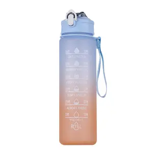 A forma o bpa livra garrafas de água motivacionais plásticas dos esportes do Gym 32oz 1000ml 1l com palha