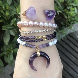 LS-D1186 Nuovo Arrivo ametista wire wrap braccialetto di perle d'acqua dolce borda il braccialetto amethyst del pendente del <span class=keywords><strong>corno</strong></span> zircone cubico stack <span class=keywords><strong>bracciale</strong></span> - Product Image 4