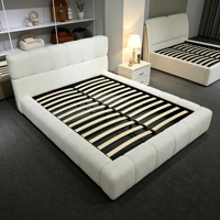 Lit plateforme moderne en tissu bouclé Teddy, tête de lit carrée capitonnée, taille King ou Queen, cadre de lit avec sommier à lattes en bois