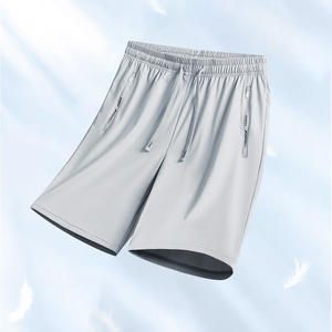 Pantalones cortos deportivos informales de verano Cintura elástica suelta Cómodo Patrón de carga de cintura media de seda de hielo sólido - Product Image 5