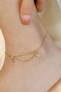 Xinfly 18K <b>Solid</b> Gold Shining Star Layered Chain Link <b>Bracelet</b> & Anklet for Weddings & Gifts Featuring Diamond - Product Image 4