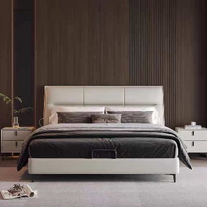 Lit double minimaliste en cuir capitonné de luxe avec rangement pour <span class=keywords><strong>hôtel</strong></span> et appartement, durable, doux et confortable - Product Image 2