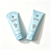 Tube souple cosmétique en plastique PE bleu mat personnalisé avec logo, 50ml, 80ml, 100ml, 120ml, avec bouchon à clapet noir, vente en gros