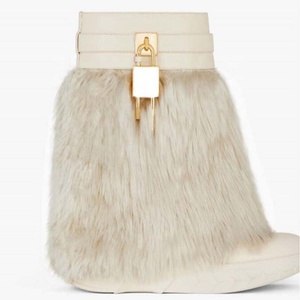 Fur Metallic Lock Shark Long Boots Thick Soles Knee High Booties Women <b>Round</b> <b>Toe</b> Zipper Fluffy Furry Shoes for Lady - Product Image 6