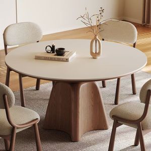 Table à manger ronde traditionnelle avec plateau lisse <span class=keywords><strong>et</strong></span> structure en bois naturel - Product Image 5