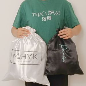 Tailles personnalisées Grands sacs d'emballage cadeau en satin Pochettes en soie pour perruques Paquet de cheveux Sac à cordon avec logo - Product Image 6