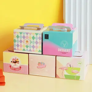 4 इंच मूस केक बक्से स्पष्ट खिड़की डिस्पोजेबल वर्ग जन्मदिन मुद्रित कागज केक पैकेजिंग बॉक्स
