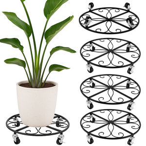 Chariot à plantes robuste en fer avec roues - Support de jardin pour plantes et roulettes avec trous de drainage - Product Image 1