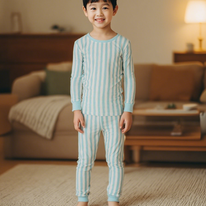 Set <span class=keywords><strong>di</strong></span> pigiami da notte coordinati per la famiglia HUOYOUNG Set pigiama da donna abbigliamento da casa mamma e bambino a righe in bambù Set pigiama <span class=keywords><strong>di</strong></span> famiglia - Product Image 2
