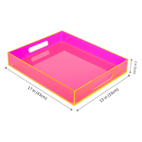 Plateau de service en acrylique lucite rose fuchsia avec poignées découpées, plateau de rangement en acrylique néon personnalisé pour la décoration de table basse