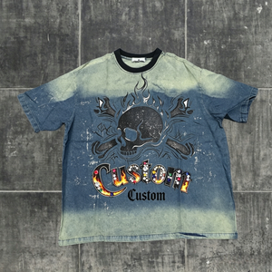 T-shirt en jean personnalisé pour homme, nouveau design imprimé, manches courtes, col rond, style streetwear, coupe classique, coton délavé - Product Image 2