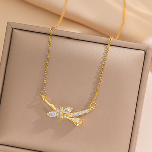 Nouveau collier pendentif en acier inoxydable plaqué <span class=keywords><strong>or</strong></span> 18 carats, coquille, cœur, papillon, zircone brillante, strass, colliers pour femmes - Product Image 4