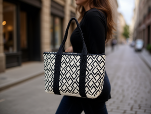 Bolso Tote de Punto para Mujer, Diseño Color Block, Uso Diario Informal, Dos Asas, Cierre Abierto, Capacidad 3L - Product Image 2