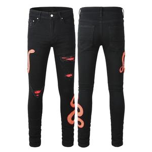 <span class=keywords><strong>Pantaloni</strong></span> Biker di Design da <span class=keywords><strong>Uomo</strong></span> Jeans alla Moda in <span class=keywords><strong>Cotone</strong></span> Slim Ripped Stile Hip Hop Marchio Amiri Denim Nero Stonewashed Medio - Product Image 2