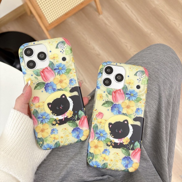 Ins Style Cute Flower cat Phone case Phone Case for iPhone 17 Pro Max 16 15 14 13 Flower Cover Shockproof Phone case