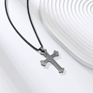 Collar de Cruz de Jesús con Símbolo de Fe <span class=keywords><strong>en</strong></span> Acero Inoxidable de Alta Calidad, Cadena Figaro Grabada, Regalo de Oración para Hombre, Joyería Cristiana - Product Image 6