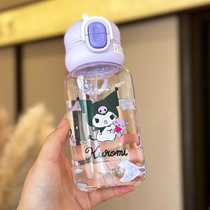 Bouteille d'eau Sanrio My Melody Kuromi 500 ml, gobelet en plastique avec paille pour enfants et étudiants, avec couvercle et poignée - Product Image 3