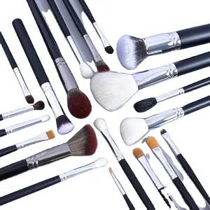 Professional 20 pcs black nature hair wood handle makeup brushes custom logo set with private label goat hair makeup brush set