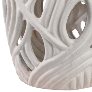 Sgabello da Giardino Ondulato Decorativo, Supporto per Piante da Interno ed Esterno, Tavolino Laterale in Ceramica Bianca - Product Image 5
