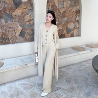 Ensemble de vêtements pour femmes en tricot élégant, veste sans manches à col en V, cardigan long, pantalon droit décontracté, ensembles simples pour l'automne