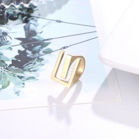 Edelstahl 18K Vergoldeter Geometrischer Ausschnitt-Ring - Breiter Band & Mehrschichtiger Rahmen Trendiger Minimalistischer Edgy Statement-Schmuck