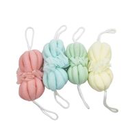 Matériau sûr couleur unie luffa boule de bain éponge douche pouf exfoliant maille éponge de bain pour le nettoyage