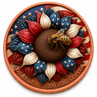 Pièce de monnaie personnalisée en cuivre fin 999, 5 oz, ronde, drapeau américain, tournesol, abeille, fournisseur en gros d'usine OEM