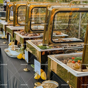 Buffet <span class=keywords><strong>crédence</strong></span> buffet marmites chauffant 9 litres pour acier inoxydable or mélangé argent plat chauffant alimentaire buffet chaud réchaud - Product Image 2