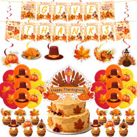 Ensemble de fournitures pour fête de Thanksgiving, vaisselle de récolte d'automne avec assiettes en papier, gobelets, serviettes, nappe, bannière, ballons, décorations de gâteau