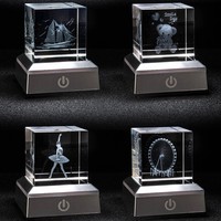 Cube en cristal K9 de haute qualité 5*5*5 cm, personnalisable, gravé au laser 3D, cube en cristal lumineux, veilleuse pour la décoration de la maison