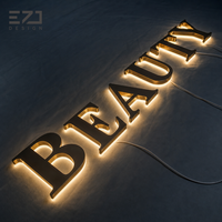 Enseigne murale de bureau personnalisée EZD en métal noir avec halo lumineux, affichage intérieur/extérieur, enseigne 3D personnalisée rétroéclairée par LED