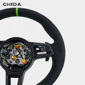Volante de Cuero Gamuzado con Costuras Verdes, Volante Modificado Personalizado, Apto para Porsche 718, 911, Cayenne, <span class=keywords><strong>Macan</strong></span> - Product Image 5