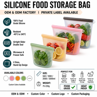 Sacs de conservation alimentaire en silicone réutilisables, sans BPA, de qualité alimentaire, avec fermeture éclair, hermétiques, pour congélateur et micro-ondes, personnalisables avec logo, OEM ODM