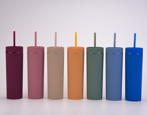 Gobelet slim en plastique acrylique mat 16oz, haut de gamme, Sublimation mat, avec paille, vente en gros - Product Image 1