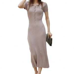 เดรสไหมพรมทรงเอเข้ารูป แขนสั้น ปกเสื้อ กระดุมแถวเดียว สไตล์ลำลองเรียบง่าย สำหรับฤดูใบไม้ร่วง รุ่นใหม่ รับผลิตตามสั่ง ขายส่ง - Product Image 5