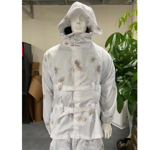 DFG1010 Combinaison Ghillie d'hiver blanche pour activités extérieures, kit 4 pièces : veste à capuche, pantalon, housse de casque, sacs à cordon - Product Image 1