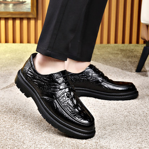 Chaussures habillées en cuir pour hommes, style Oxford, bout rond, imprimé crocodile, pour mariage printanier, semelle en caoutchouc antidérapante, doublure en cuir véritable - Product Image 4