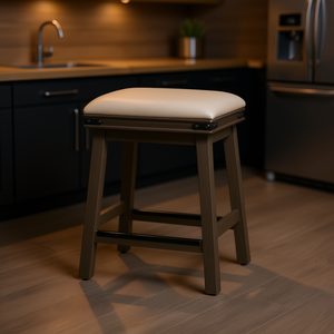 Tabouret de bar en cuir gris français de 24 pouces avec finition gris patiné - Product Image 2