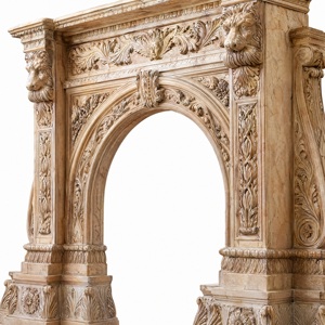 Chimenea de Mármol Personalizada, Moderna, Tallada a Mano, de Lujo, Clásica, Color Crema Beige, con Repisa y Marco de Mármol - Product Image 4
