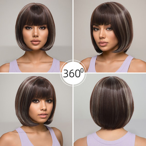 วิกผมสั้นตรงมี<span class=keywords><strong>หน้าม้า</strong></span> ทนความร้อน ทำจากใยสังเคราะห์ ผลิตด้วยเครื่องจักร สำหรับผู้หญิง สวมใส่ได้ทุกวันและงานปาร์ตี้ - Product Image 2