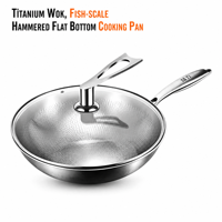 Wok en titane composite à trois couches, sans revêtement, antiadhésif physique, ustensiles de cuisine domestiques, casseroles pour la maison et la cuisine, cuisinière à gaz et à induction