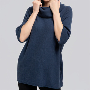 Áo len nữ thời trang chất liệu cashmere nguyên chất, cổ lọ, tay lửng, màu trơn, kiểu dáng dài, phong cách thường ngày, ấm áp, dệt kim cho mùa đông - Product Image 1