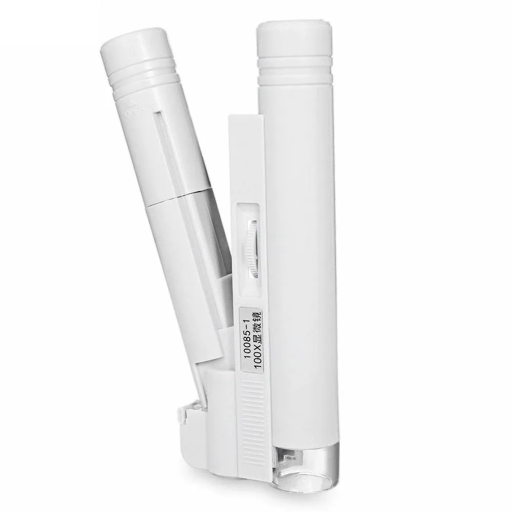 40X 80X 100X Mini Pocket Portable Microscope LED Lamp Light Handheld Microscope Foldable Jewelry Magnifier Magnifying Loupe