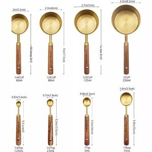 Conjunto de 8 Peças de Copos e Colheres Medidoras de Aço Inoxidável com Cabo de Madeira de Acácia Banhado a Ouro, Fornecimento de Fábrica, Simplicidade Moderna - Product Image 3